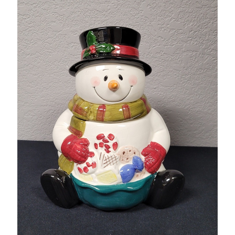 Vintage 1997 Gibson Ceramic Everyday Cozy Snowman Cookie Jar Christmas Decor